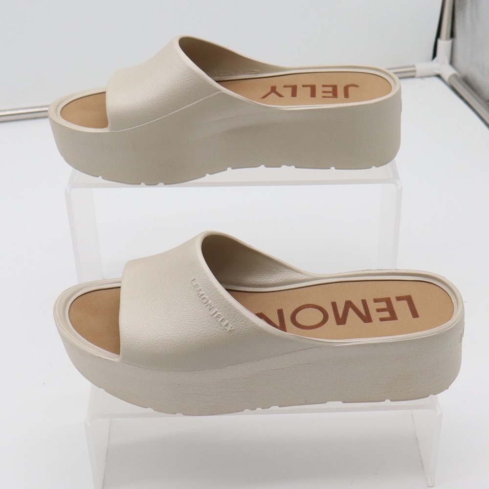 Lemon Jelly Sandals Womens 38 Sunny Platform Slide Beige Vegan Excellent